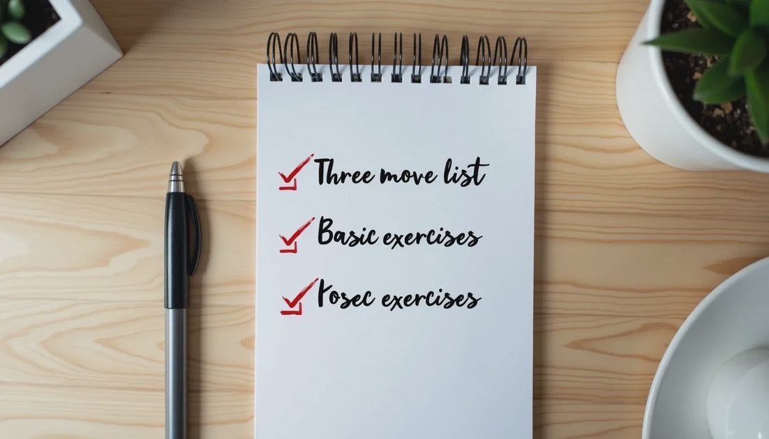 Simple three-move minimum list written on a notepad